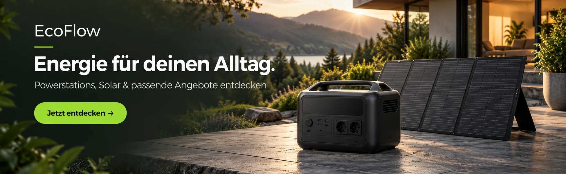 EcoFlow Angebote entdecken – Powerstations und Solar; symbolische Produktdarstellung